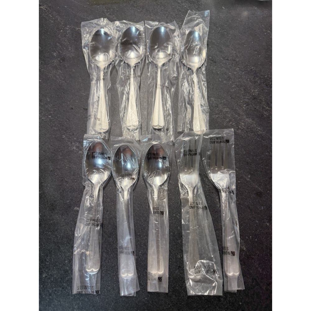 Vintage Northland Stainless Korea Flatware 9pc Lot NOS Sealed Spoons Forks